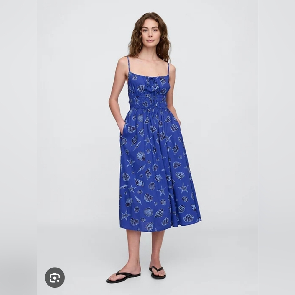 NWT Blue Seashells Gauze Tie-Front Maxi Dress Size Small Petite By Gap Factory